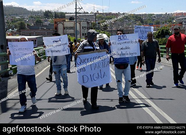 MEXICO CITY, MEXICO - JUNE 2: Public transport drivers take part during the block the main streets of the city demanding an increase in public transport fares