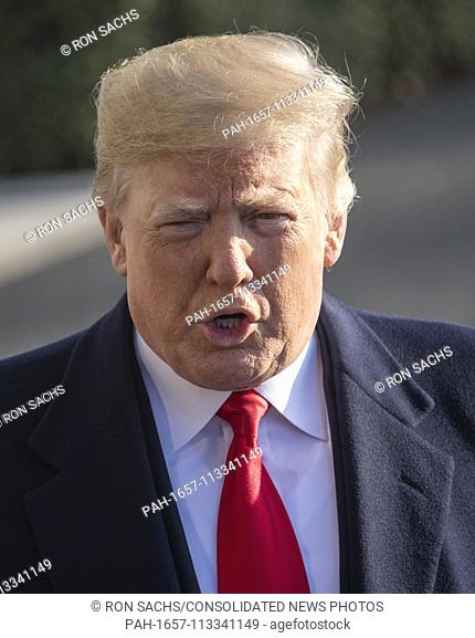 United States President Donald J. Trump makes remarks to the press at the White House in Washington, DC prior to boarding Marine One for a trip to Kansas City