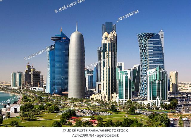 Qatar , Doha City, The Corniche , West Bay Skyline