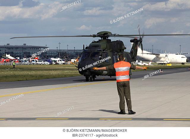 A German military helicopter landing, ILA Berlin Air Show, Berlin, Germany, Europe