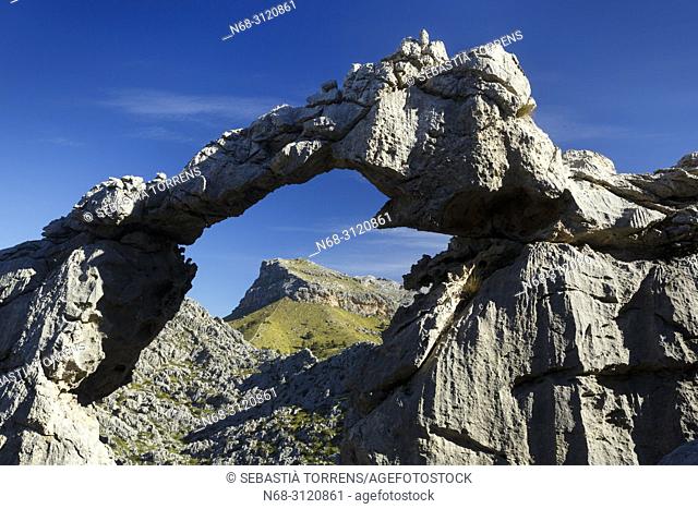 Stone arch at Serra de Tramuntana, Escorca, Majorca, Balearic Islands, Spain