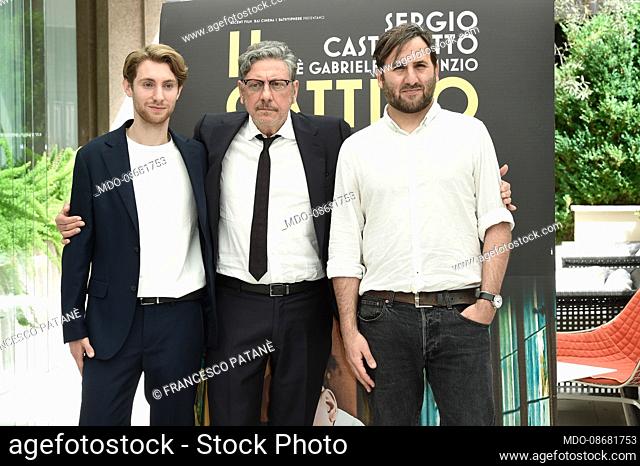 Italian director Gianluca Jodice with the actors Sergio Castellitto and Francesco Patanè at photocall of the film The Bad Poet