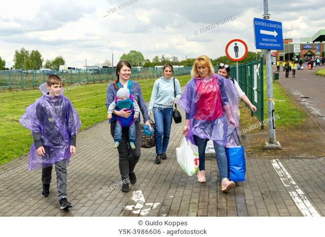Medyka, Poland. Family of Ukrainian Refugees and Victims of War passing the Ukrainian - Polish Border on their way to their final destination somewhere in...