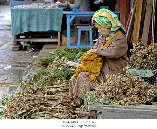 Woman selling vegetables, Lake Inle, Myanmar, Burma