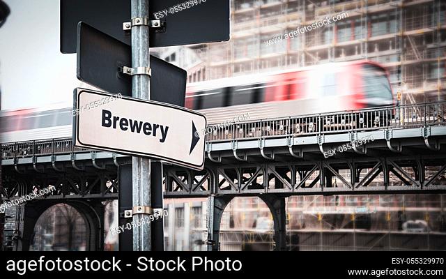 Street Sign the Direction Way to Brewery
