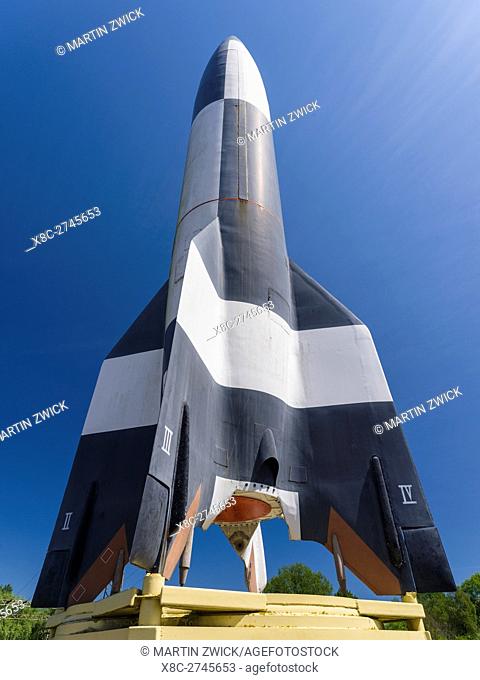 Aggregat 4 or V-2 rocket. The historic technical museum Peenemuende. Europe, Germany, Mecklenburg-Western Pomerania, June