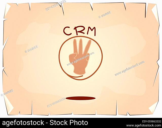 Business Concepts, Hand Sign with CRM or Customer Relationship Management Concepts on Old Antique Vintage Grunge Paper Texture Background