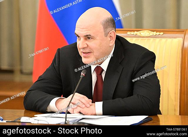 RUSSIA, MOSCOW - MARCH 15, 2023: Russia's Prime Minister Mikhail Mishustin meet with members of the Russian Communist Party faction at the House of the Russian...