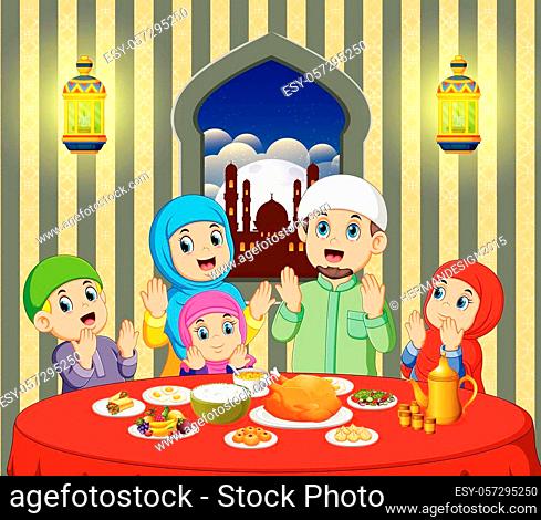 Vector illustration of Muslim families cartoon in the wooden house, Stock  Vector, Vector And Low Budget Royalty Free Image. Pic. ESY-044410703 |  agefotostock