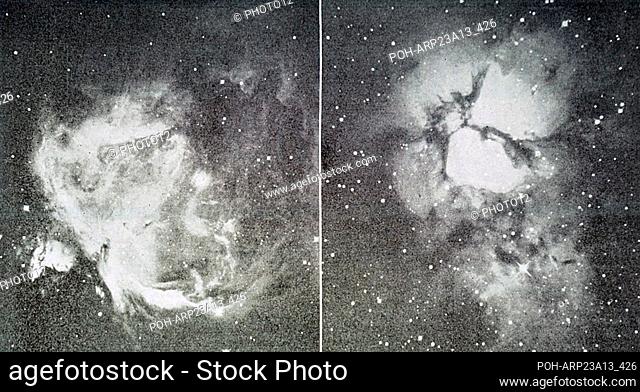 Left: the great nebula in Orion and Right: The Trifid Nebula of Sagittarius. from an article called 'Dualistic Theory of Cosmogony' A New Explanation of the...