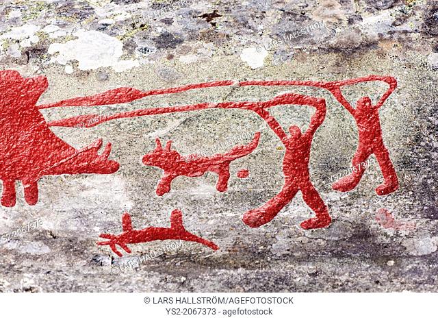 Rock engraving at Himmelstalund one of Sweden's biggest collection of petroglyphs with more than 1660 pictures. Bronze age 1800-500 B.C