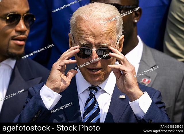 United States President Joe Biden makes remarks welcoming the 2021 the Super Bowl LV (Super Bowl 55) Champion Tampa Bay Buccaneers to the White House in...