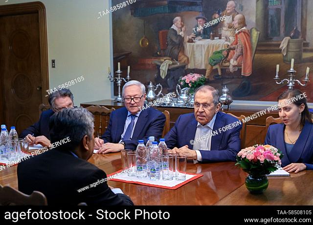 VENEZUELA, CARACAS - APRIL 19, 2023: Russia's Minister of Foreign Affairs Sergei Lavrov (2nd R) is seen during a meeting with Bolivia's Minister of Foreign...