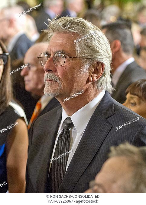 Presidential Medal of Freedom recipient Barbra Streisand's husband, James Brolin prepares to depart following a ceremony in the East Room of the White House in...