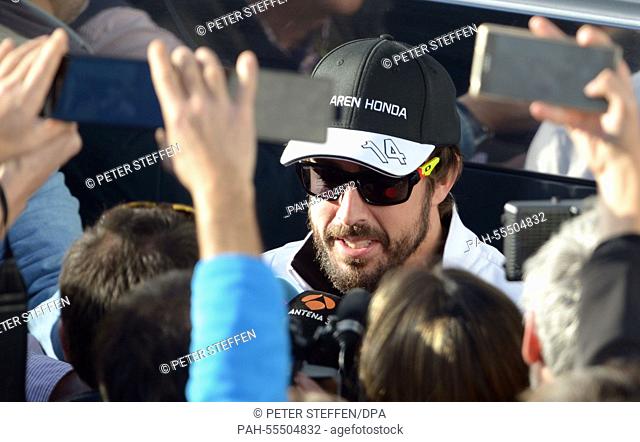 Spanish Formula One driver Fernando Alonso of McLaren Honda talks to the press during a press conference at the Jerez racetrack in Jerez de la Frontera