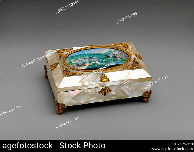 Sewing casket with view of Weilburg near Baden in Austria, 1820-30. Creator: Unknown