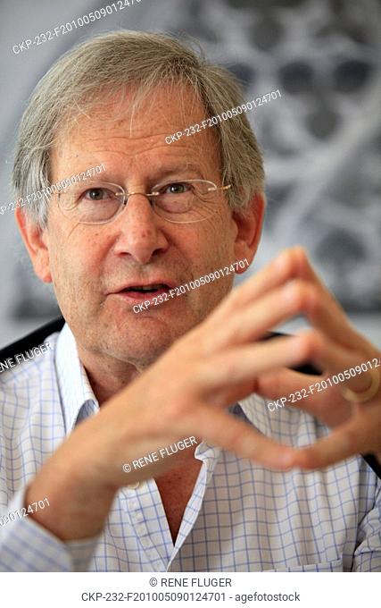 Famous British conductor sir John Eliot Gardiner answers questions at a press conference ahead of his evening concert with English Baroque Solists orchestra and...