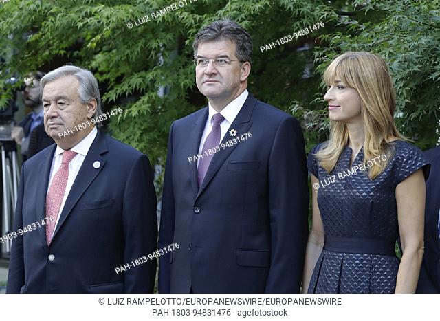 United Nations, New York, USA, September 15 2017 -Secretary-General Antonio Guterres, Antonio Guterres, Miroslav Lajcak and wife Jarmila Lajcakova Hargasova...