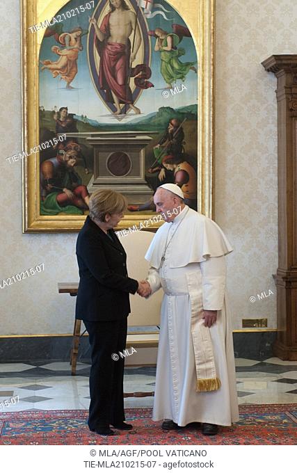 Pope Francis has received in audience German Chancellor, Angela Merkel. . Vatican City. Vatican. 21/02/2015