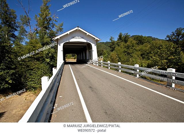 Grave Creek covered span at Sunny Valley, about 15 miles north of Grants Pass, can be seen by motorists traveling Interstate 5