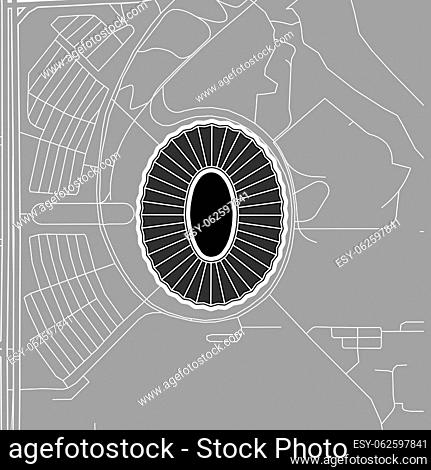 Kuala Lumpur, Baseball MLB Stadium, outline vector map. The baseball statium map was drawn with white areas and lines for main roads, side roads