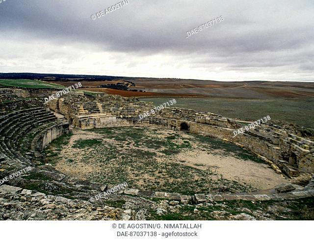 Roman amphitheatre, Segobriga archaeological park, near Saelices, Castile-La Mancha, Spain. Roman civilisation, 1st-2nd century