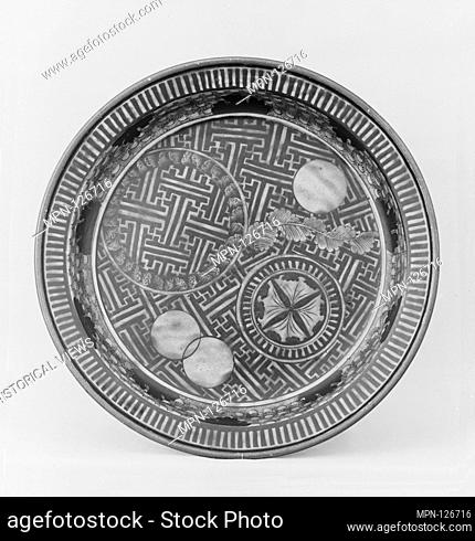 Plate. Period: Edo period (1615-1868); Date: 18th century; Culture: Japan; Medium: Pottery with decorations (Hizen ware, Kutani type); Dimensions: Diam