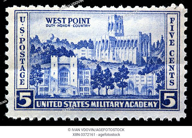 US Military Academy, West Point, postage stamp, USA, 1937