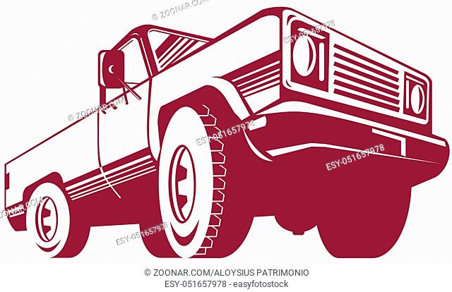 Illustration of a pick-up truck viewed from rear done in retro style