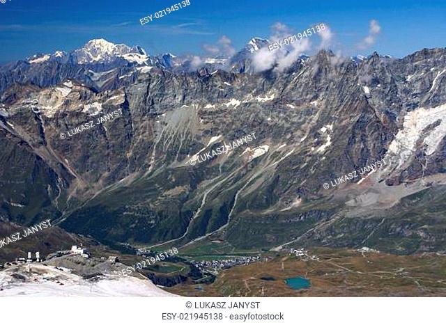 Breithorn peak in Swiss Alps seen from klein Matterhorn