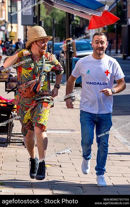 Will Mellor, Keith Lemon, Bez and Rowetta from the Happy Mondays, we’re spotted today filming scenes for a new charity music video called Vindaloo Part Two