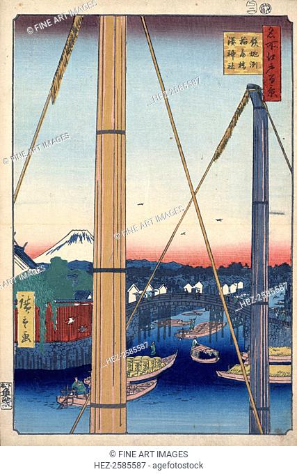 The Harbor Shrine and Inari Bridge at Teppozu, (One Hundred Famous Views of Edo), 1856-1858. Hiroshige, Utagawa (1797-1858)