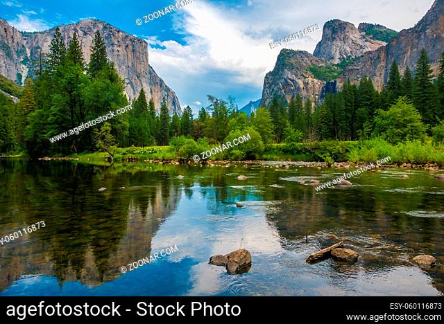 Yosemite valley view with the Merced River