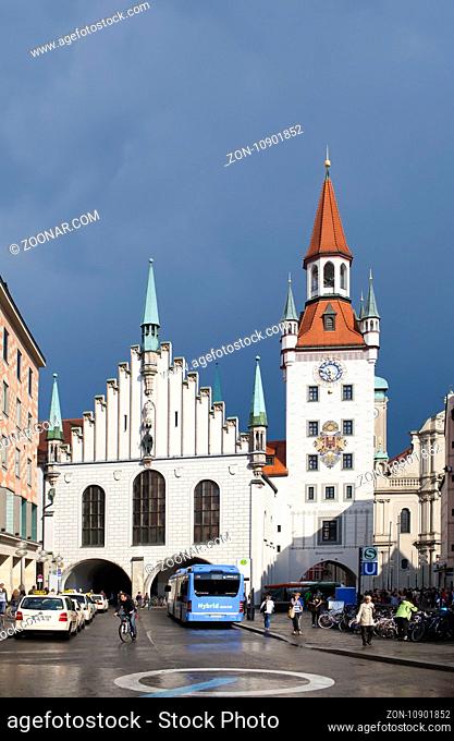 Munich, Germany - May 29, 2012: The Old Town Hall on the Central square of Munich and building 15th century. Munich, Germany