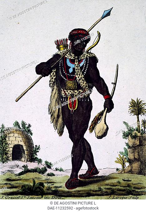 Man from the Namaquas tribe, Africa, engraving from Encyclopedia of voyages, 1795, by Jacques Grasset de Saint-Sauveur (1757-1810)