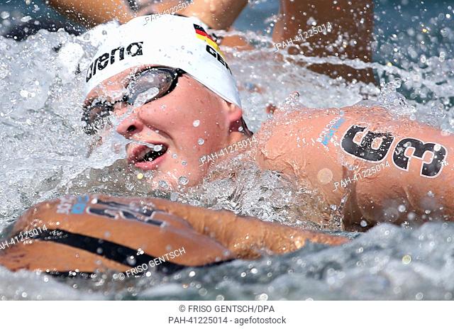 Svenja Zihsler of Germany swims during the women's 10 km Marathon Open Water event of the 15th FINA Swimming World Championships at Moll de la Fusta on the...