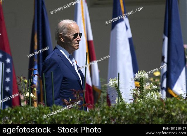 United States President Joe Biden arrives to make remarks at an event marking the passage of the Bipartisan Safer Communities Act at the White House in...
