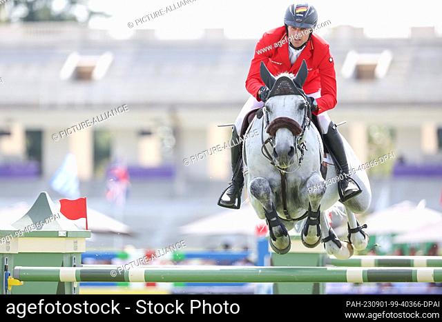 01 September 2023, Italy, Mailand: Equestrian sport: European Championship, Jumping, 3rd competition, 2nd round Nations Cup (individual and team)