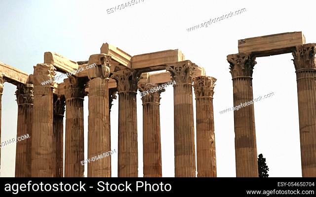 low angle shot of the ruins of the temple of zeus in athens, greece