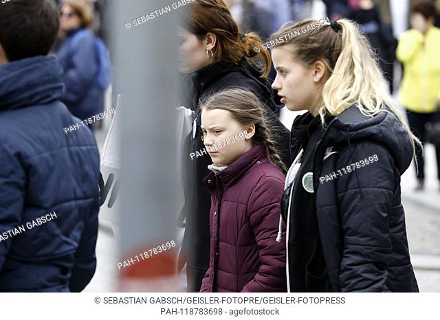 Greta Thunberg speaks at the 'Fridays for Future' school demonstration versus the climate policy in front of the Brandenburg goal. Berlin, 29.03
