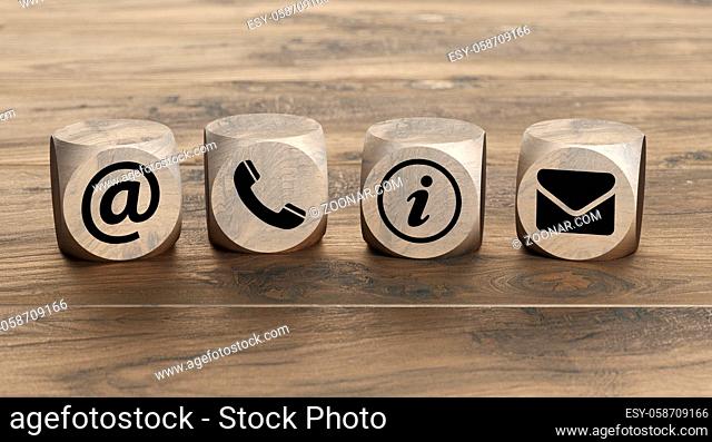 contact icons on wooden cubes - Illustration