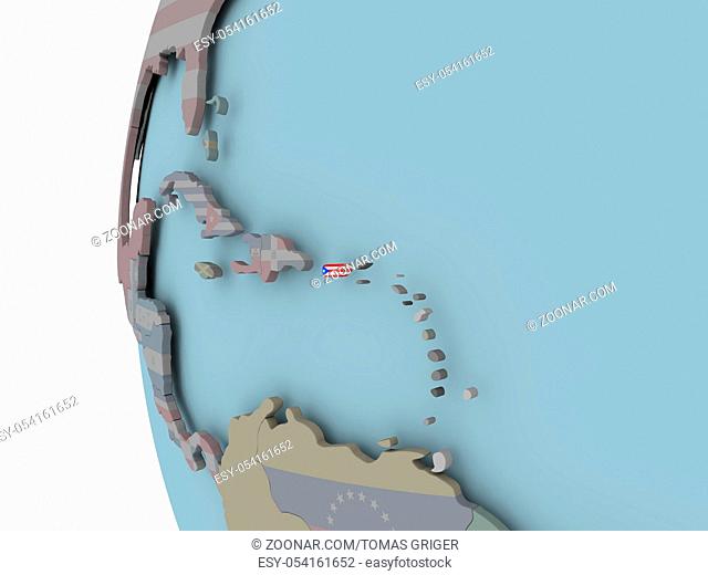 Puerto Rico with embedded flag on political globe. 3D illustration