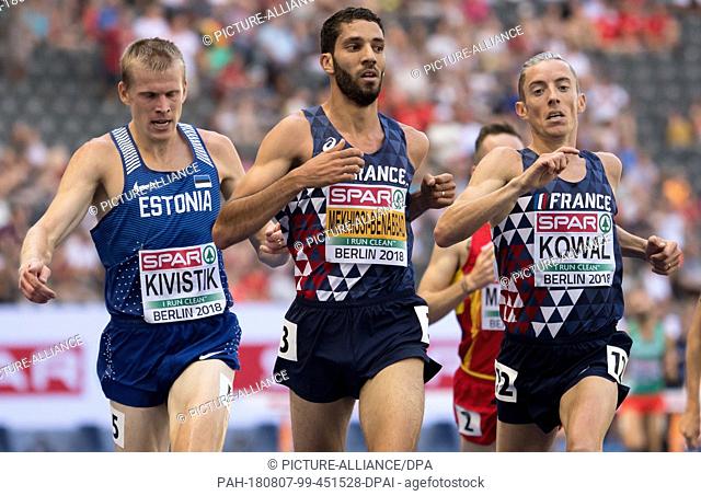 07.08.2018, Berlin: Athletics, European Championships in the Olympic Stadium, 3000m obstacle, preliminary round, men. Kaur Kivistik from Estonia (l-r)