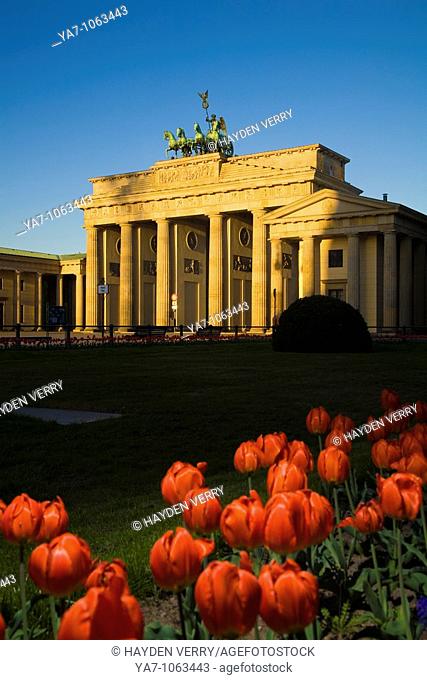 The Brandenburg Gate German: Brandenburger Tor is a former city gate and one of the main symbols of Berlin and Germany  Tulips in Front of Brandenburg Gate