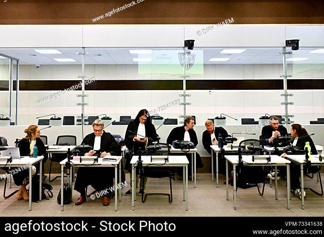 Illustration picture shows lawyers a session with pleadings concerning the sentencing at the the trial of the terrorist attacks of March 22, 2016