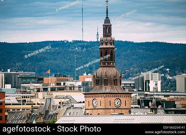 Oslo, Norway. View Of Oslo Cathedral in Norway, formerly Our Savior's Church In Skyline