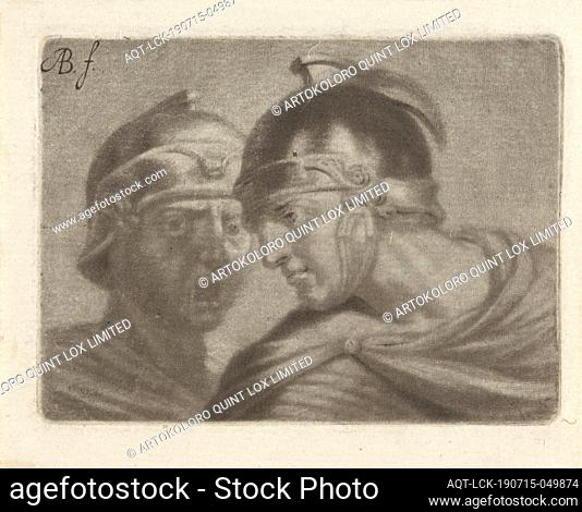 Two Roman soldiers, Busts of two Roman warriors, wearing a helmet, one of them screaming, the soldier, the soldier's life, crying, shouting
