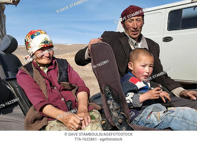 Kazakh eagle hunter's family in the Altai Region of Bayan-Ölgii in Western Mongolia