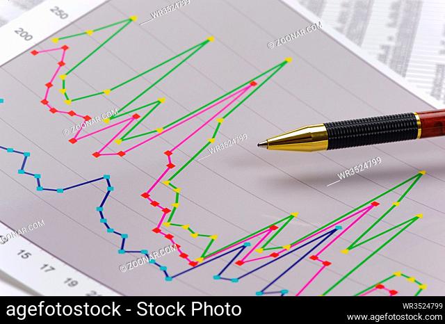 pencil laying on financial business chart