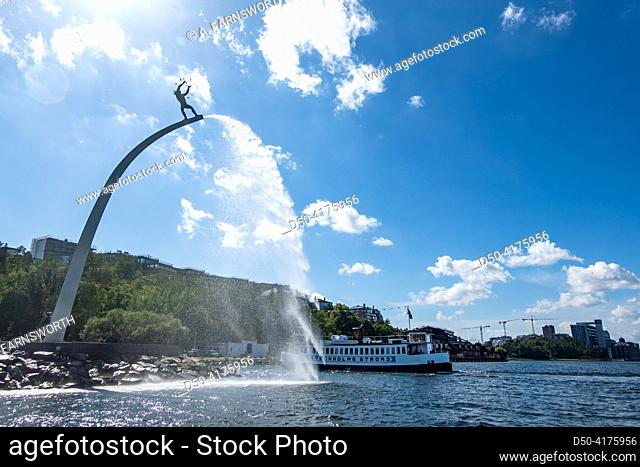 Stockholm, Sweden The ""God our Father on the Rainbow"" statue and fountain in the Nacka Strand district